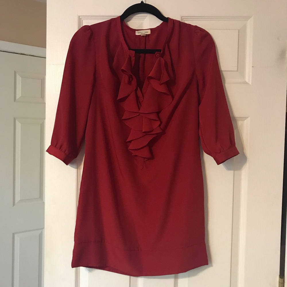 UO Silence + Noise Red Ruffle Tunic Dress